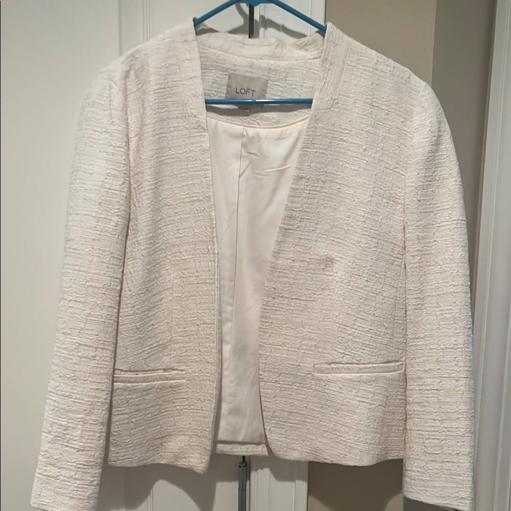 LOFT Cream Blazer Textured Suit Jacket